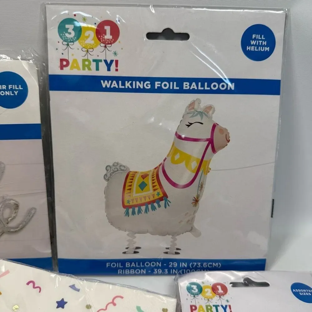 D18    Party Decorations- 7 piece Llama birthday decorations, ballon, napkins, p